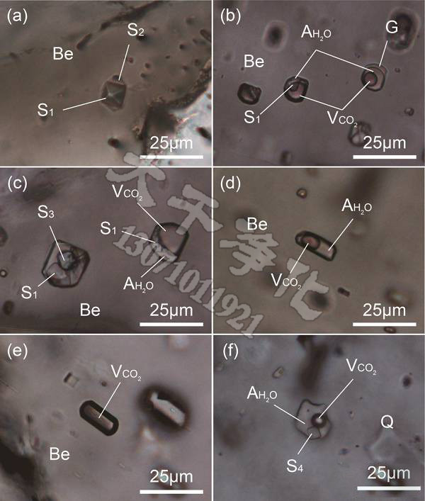 偉晶巖石英和綠柱石中包裹體的顯微照片
